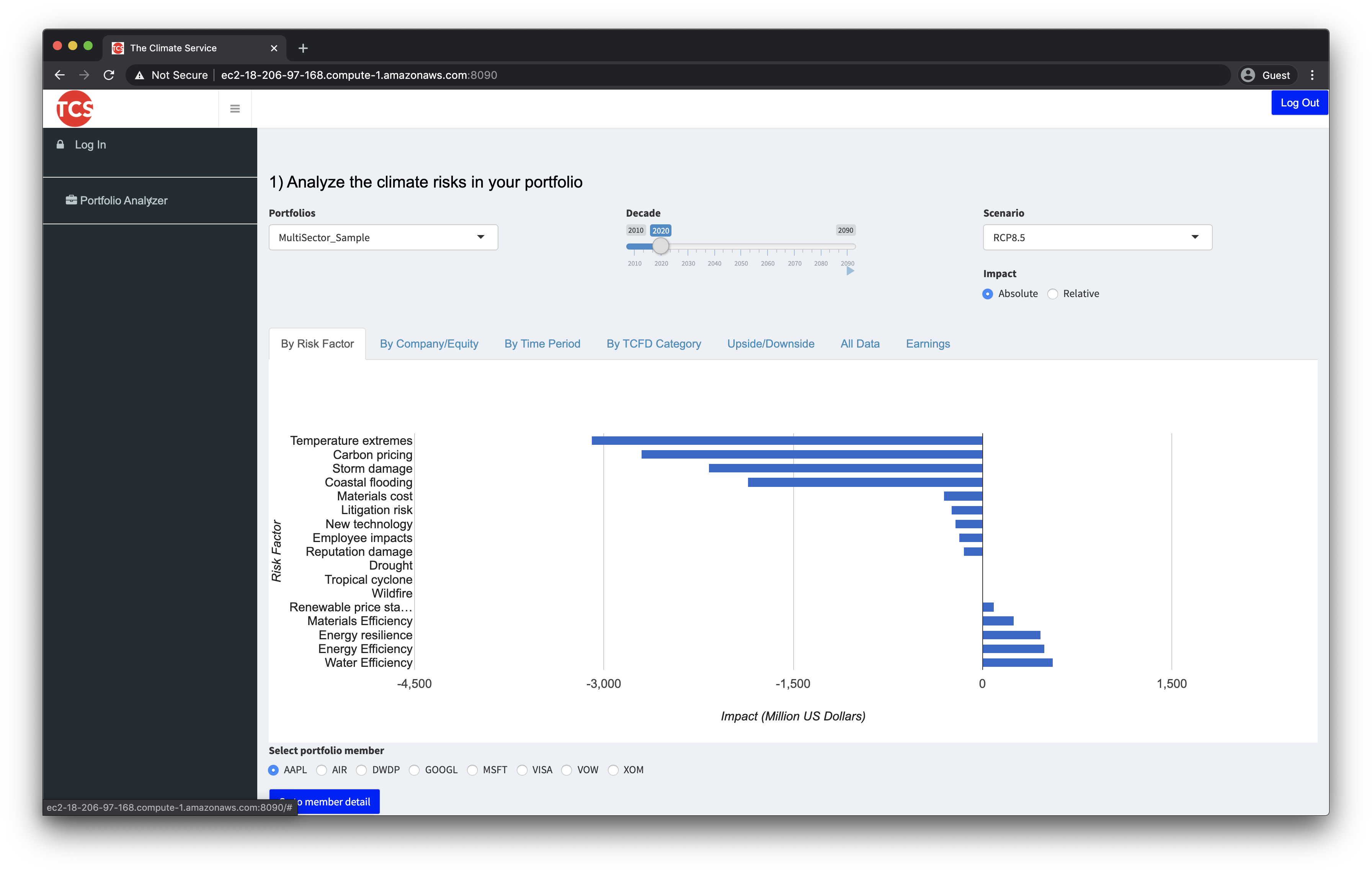 Existing application screenshot